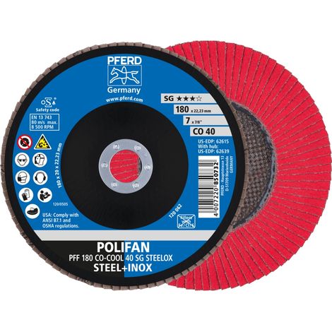 PFERD POLIFAN Fächerscheibe PFF 180x22,23 mm flach CO-COOL 40 SG STEELOX Stahl/Edelstahl (1/5)