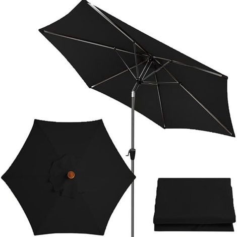 Ersatzbezug für Gartenschirme, passend für Gartentische und -stühle (nur Bezug), schwarz, 2,7 Meter, 6 Streben (1/5)