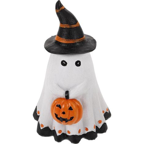 Adorable White Resin Ghost Pumpkin Figurine with Smooth Surface, Perfect for Halloween Table Decorations for Home and Hotels (1/5)