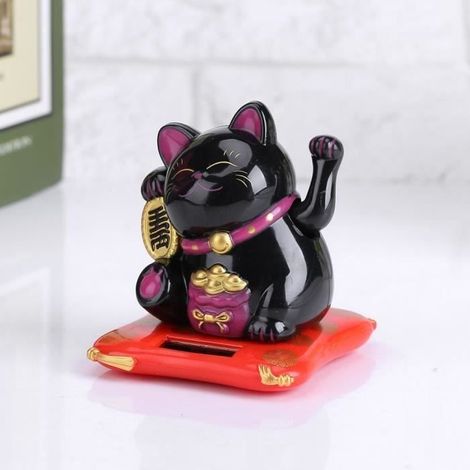 Maneki-neko solaire mignonne ondulant Décoration de chat pour maison-bureau-voiture(noir)---RAC (1/3)