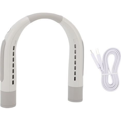 Portable Neck Fan, 3 Speeds, Quiet, Long-Lasting, Rechargeable, Personal Use for Travel, Beach, Camping, Cycling, Gray/White (1/5)