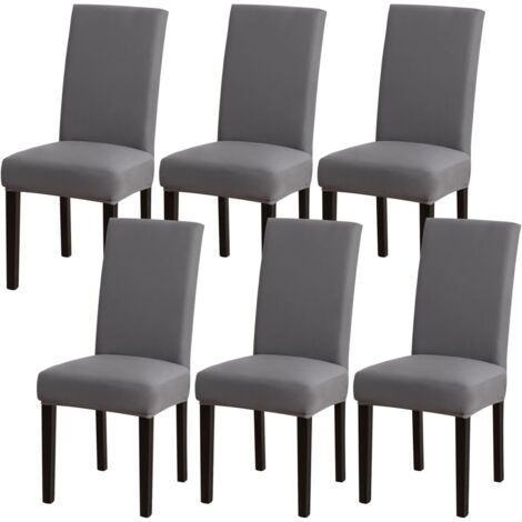 Lot de 6 housses de chaise extensibles gris fumé, amovibles et lavables, protection intégrale (1/5)
