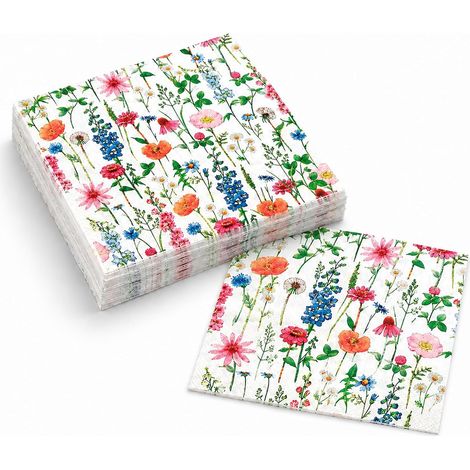 40 Serviettes en Papier Fleurs – Serviettes avec Motifs Floraux, pour Baptême, Communion, Assomption, Anniversaire, Printemps, Décoration de Table (1/5)