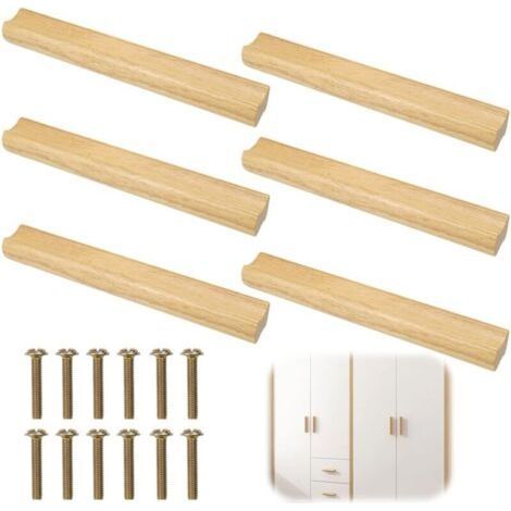 6 Pieces Wooden Furniture Handle 160mm, Wooden Kitchen Furniture Handle, Kitchen Wooden Drawer Handles with Screws, for Doors, Drawers, Cupboards (1/5)