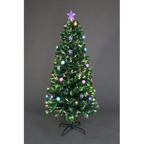 4ft Pre Lit Fibre Optic Christmas Tree PreLit Stars and Baubles Decorations Xmas (1/4)