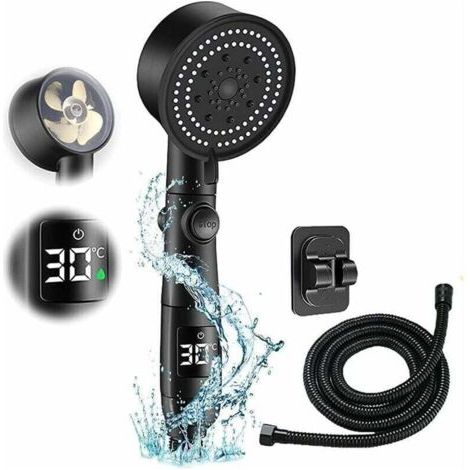 Pair Pomme De Douche économe En Eau, 5 Modes économique Pomme De Douche, Tuyau De 2 M Pour Pommeau De Douche Avec Garniture D'arrêt D'eau, Pommeau De Douche Haute Pression (Noir)