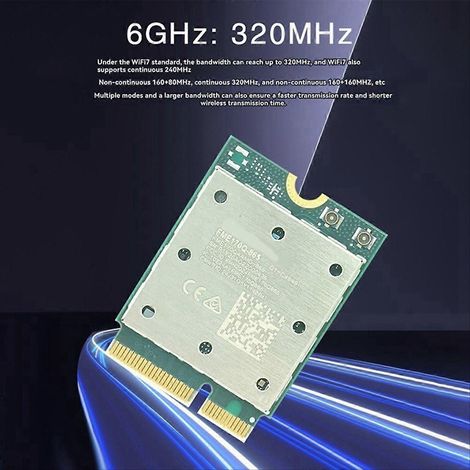 Adaptateur réseau sans fil B : WiFi 7 QCNCM865, Bluetooth 5.4, 5800 Mbits/s, tri-bande 2,4 GHz/5 GHz/6 GHz, M.2 NGFF (1/5)