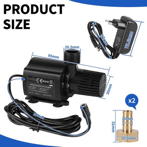 Pompe à Eau Submersible 12V 15W Pompe de Bassin Silencieuse Débit Réglable 800L/H Hauteur de Refoulement 4.5m pour Aquarium Jardin Fontaine Culture Hydroponique