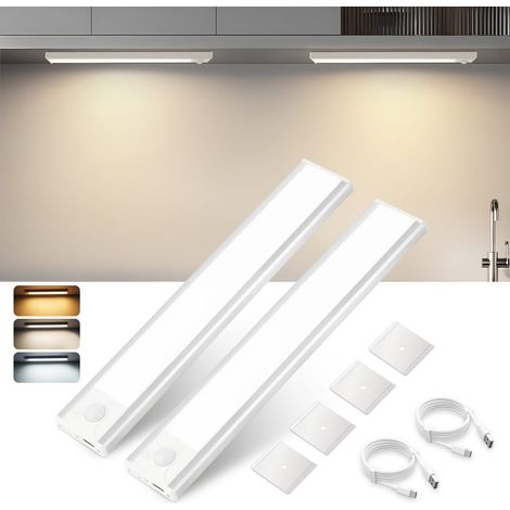 GBLY Unterbauleuchte Küche LED Schrankbeleuchtung - 20CM 2 Stück Unterschrank Beleuchtung mit Bewegungssensor USB Wiederaufladbar Schranklicht Dimmbar 3 Farbtemperatur für Küchenschrank Treppe