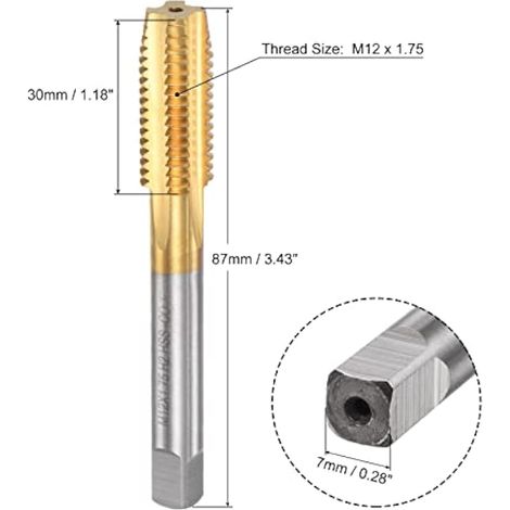 Tarauds à cannelures droites, M12 x 1.75 métrique gauche, revêtement titane, acier rapide au cobalt M35, fraisage de filetage de vis machine mâle (1/5)