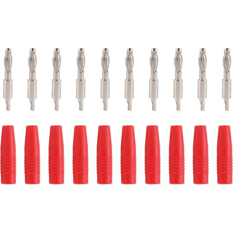 Lot de 10 fiches bananes mâles 4mm à souder 22.040, connecteurs DIY pour câbles de test multimètre et enceintes (rouge). (1/5)