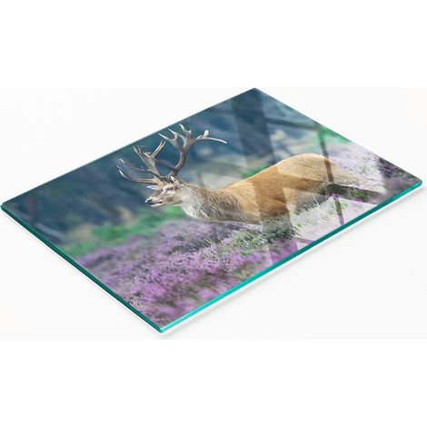 Tabla de cortar decorativa de cristal para cocina con diseño de ciervo en color lavanda, 80x52 cm. (1/5)