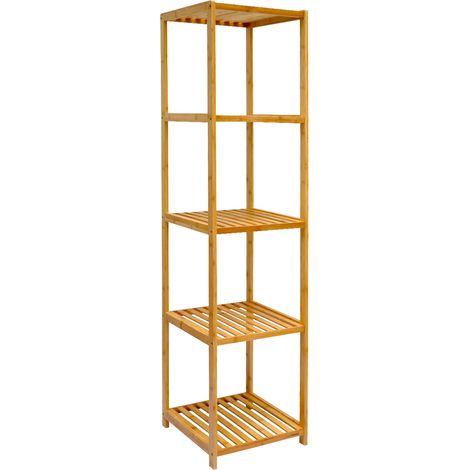 DuneDesign Étagère en bois 38x39,5x162,5cm 5 tablettes superposées lattes en bambou meuble à rayonnages de salle de bain (1/5)