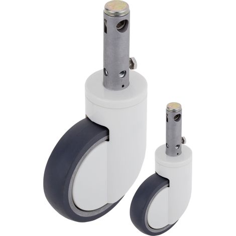 PrimeMatik - 125x32x158mm Lot de 2 roulettes de contrôle central en métal/TPU&ABS pour lit médical, serrage de type tige creuse (1/5)