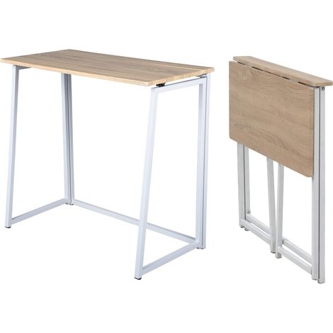 Bureau Pliant pour Petits Espaces Table d'Ordinateur Pliante pour Bureau Domicile Poste de Travail Style scandinave Pieds en Métal 80x40x74cm Chêne (1/5)