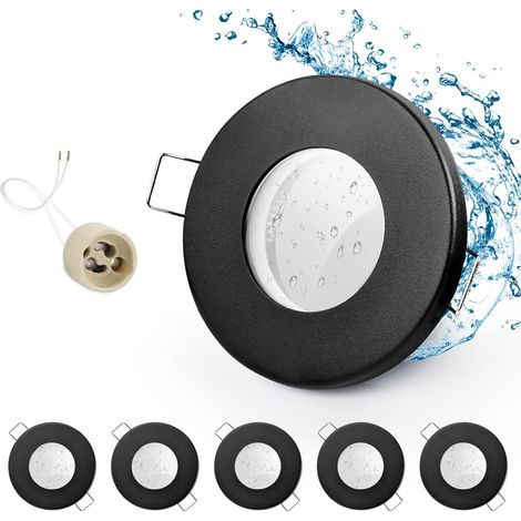 6x Recessed Spotlights, IP65, Black Iron, GU10 Socket, Round 68mm, Outdoor Bathroom (1/5)