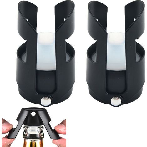 2Bouchons individuels pour champagne, en acier inoxydable, scellés avec du silicone de qualité alimentaire (noir). (1/5)
