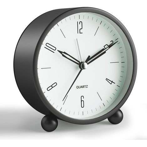 Superleiser analoger Wecker mit Nachtlicht – Kompakter 10-cm-Wecker für Nachttisch und Schreibtisch, schwarz (1/5)