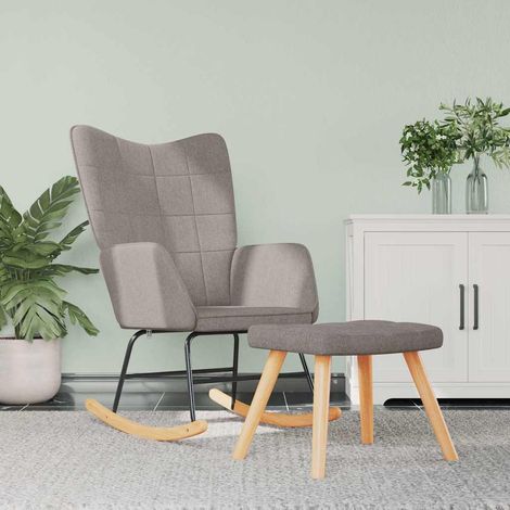 Chaise à bascule Fauteuil berçant - Chaise de salon avec tabouret Taupe Tissu BonneVie-99819 (1/5)