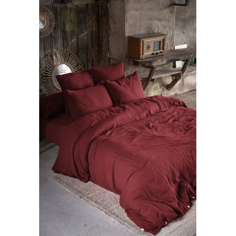 Housse de couette double gaze de coton luxe 240 x 220 cm Gaia Bordeaux (1/4)