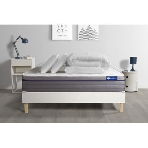 Ensemble matelas sommier Actilatex zen 200 x 200 cm 2 oreillers et couette Latex et mémoire de forme - Couleur : Blanc (1/5)