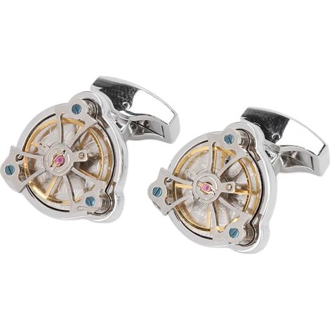 Boutons de manchette à mouvement rétro français, plaqués argent et polis miroir, en laiton argenté. Boutons de manchette personnalisés pour hommes. (1/5)