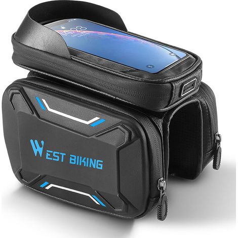 Lot de 1, sacoche de cadre de vélo, support de téléphone étanche, pochette avant pour téléphone jusqu'à 6,5" (Noir et bleu) (1/5)