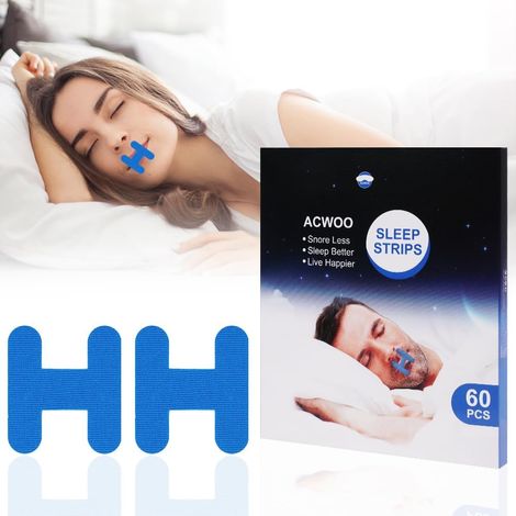 Tiras adhesivas para dormir, 60 unidades. Tiras bucales antironquidos, adhesivas. Mejoran la calidad del sueño y reducen la respiración bucal. (1/5)