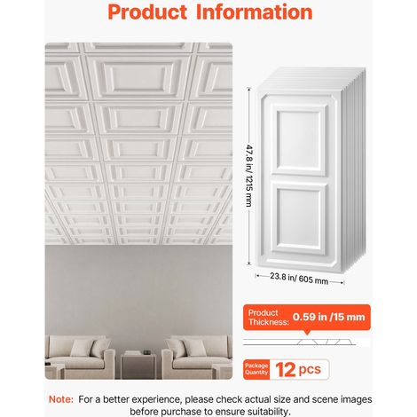 Dalles de Plafond en PVC 605x1215 mm Lot de 12, Panneaux de Plafond 3D Texturés Décoratifs pour Faux Plafond, Maison et Bureau, Rés… (1/5)