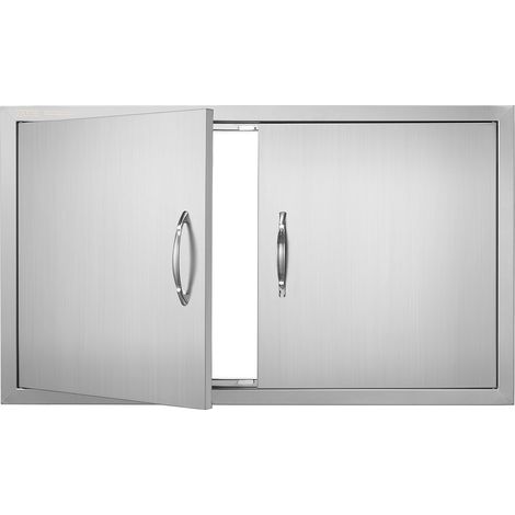 Porte d'Accès pour Barbecue, Double Porte de Cuisine Extérieure 915x533x46 mm, Porte Encastrée en Acier Inoxydable, avec Poignées, pour Îlot de Barbecue, Placard Extérieure, Jardin, Argenté (1/5)