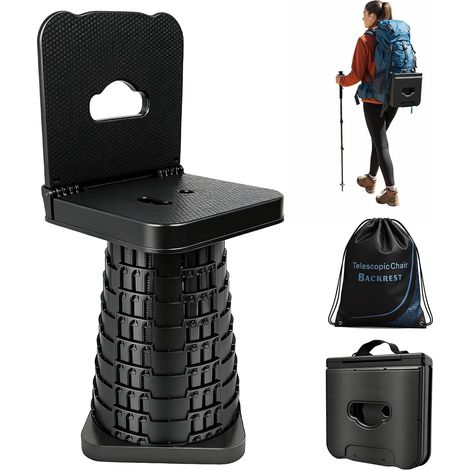 Hauteur 45 cm (Tabouret avec Dossier)Tabouret Pliant Portable amélioré avec Dossier, siège télescopique Pliable pour Adultes Le Camping, la pêche, la randonnée, Les barbecues (1/5)