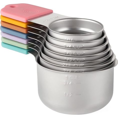 Juego de vasos medidores magnéticos de acero inoxidable, vasos medidores de metal resistentes para ingredientes secos y líquidos (multicolor) (1/4)