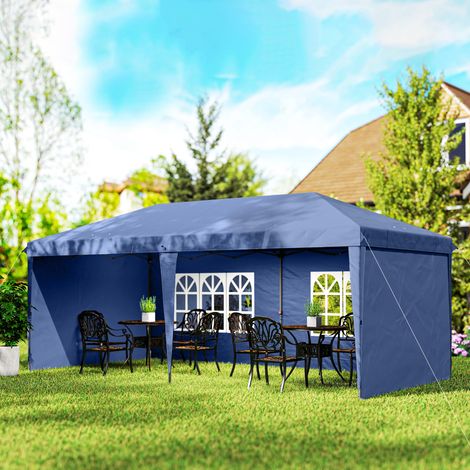 Tenda pieghevole a scomparsa 6x3 m con 4 lati rimovibili, gazebo da giardino con 2 finestre e borsa per il trasporto, blu (1/5)