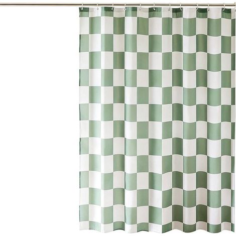 Rideau de douche à damier – Vert et blanc – 180 x 180 cm – Polyester lourd – Lavable – Look vintage (1/5)