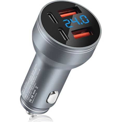 Chargeur Allume-Cigare 126W Tout Métal USB-C – Adaptateur Allume-Cigare Rapide 4 Ports Double PD 45W et Double QC3.0 18W