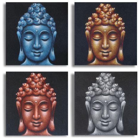 Lot de 4 Têtes de Bouddha Détail Sable 30x30cm- Vendu par 1