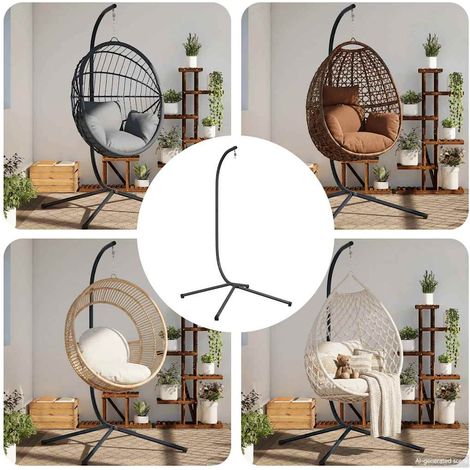 Support pour fauteuil suspendu œuf en acier anthracite, structure en C, charge 150 kg, 104 x 100 x 197 cm - PANGIVO (1/5)