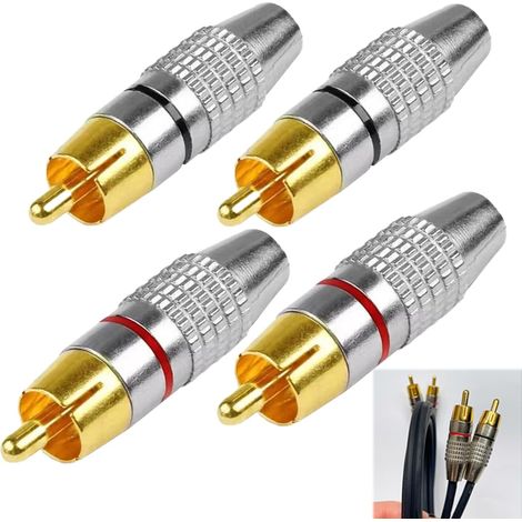Connecteurs RCA Mâles sans Soudure – Lot de 4, Adaptateurs Cinch Audio Vidéo, Embouts à Visser, pour Câble Coaxial, CCTV, Hi-Fi, Home Cinéma(2 Rouges + 2 Noirs) (1/5)
