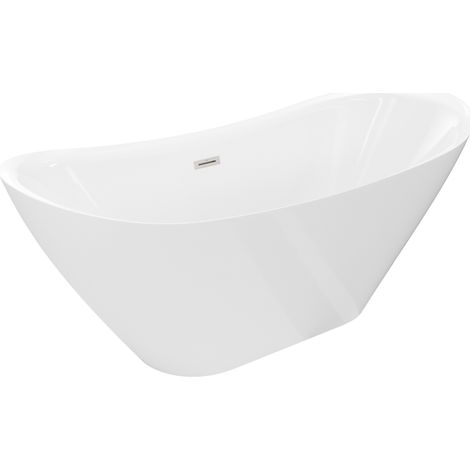 Mexen Lotos freistehende Badewanne 140 x 75 cm, weiß, Überlauf gebürsteter Nickel - 52051407700-97
