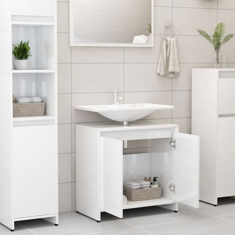 Badezimmerschrank Hochglanz-Weiß 60x33x61 cm Holzwerkstoff vidaXL (1/5)