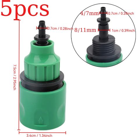 (Lot de 5) Raccord rapide pour tuyau d'arrosage en plastique 4/7 mm - 8/11 mm, adaptateur d'irrigation, outils pour irrigation goutte à goutte (1/5)