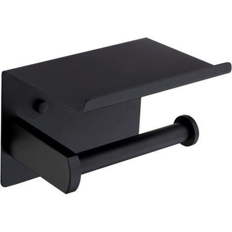 Porte Papier Toilettes avec Etagère,Noir Mat Support Papier Toilette SUS 304 Acier Inoxydable Auto-adhésif ou Installation Murale,F92803MB (1/5)