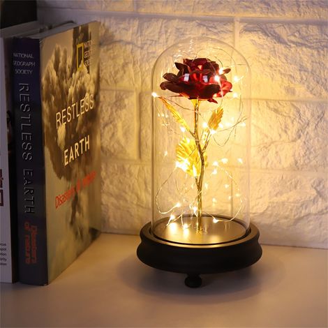 LED-Lichterkette mit roter Rose, 24-karätige Goldblume, Glasfuß, Valentinstags- oder Hochzeitsgeschenk (1/5)