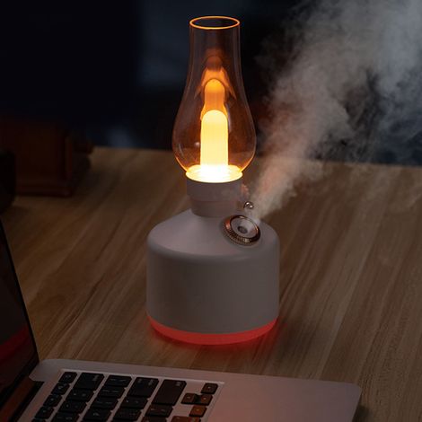 Lámpara de pie vintage con humidificador y difusor de aromaterapia Función de carga USB Silenciosa Regulable LA 0621 ABS/PET Blanca 280 ml (1/5)
