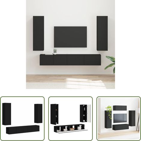Wandregal - TV-Schrankset Wandmontiert 3 pcs Schwarz Holzwerkstoff (1/5)