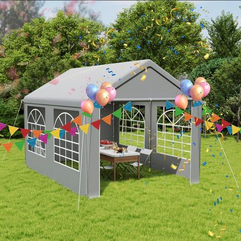 Tonnelle de fête 3x4m Gris avec fenêtres, imperméable, protection UV, cadre en acier (1/5)