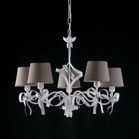 Araña de luces de hierro lacado blanco con decoración cutre 5 luces