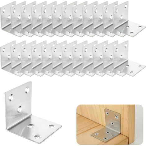 Lot de 30 Équerre d'assemblage Renforcée Inox, 50x50x49mm Plaque Equerre Inox, Equerre Metal pour Fixation de Inox pour Fixation et Réparation Meubles