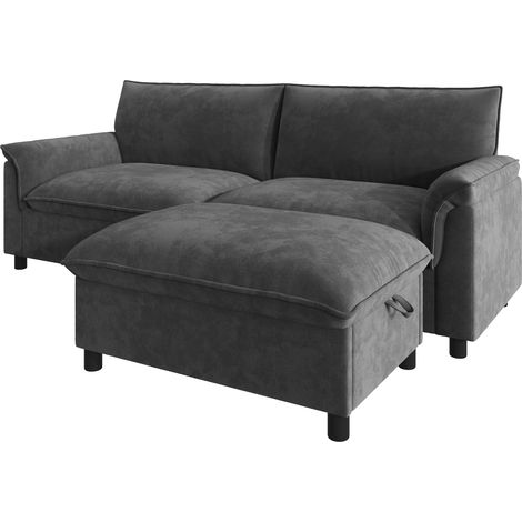 Sofá modular rinconera gris de chenilla HOMVRA con chaise longue móvil y respaldo alto (1/5)
