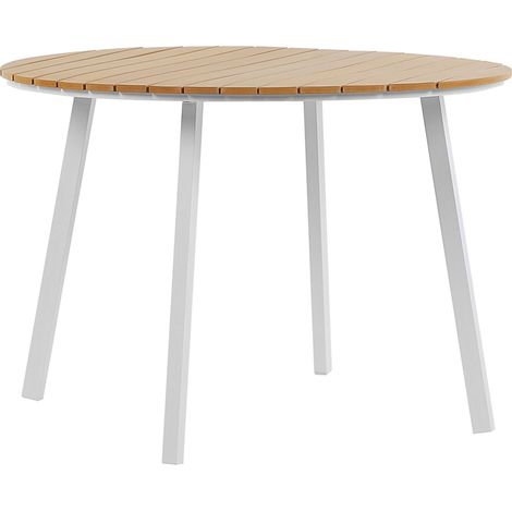Mesa de jardín 4 plazas de madera plástica clara estructura de metal aluminio tablero de listones 105 cm patas redondas exterior Cavoli